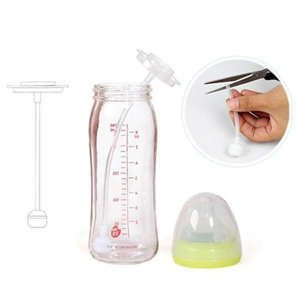 

2 Pcs PP Plastic Glass Baby Bottle Straw Rotatable Feeder Replacement Wide Mouth Caliber Silicone Feeding Accessories