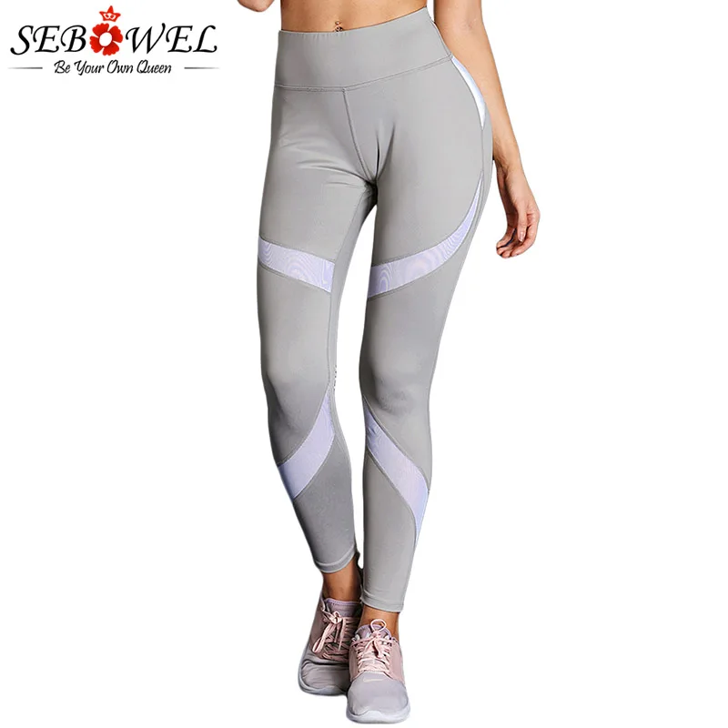 

SEBOWEL Gray Colorblock High Waist Yoga Leggings Women Elastic Tights Fitness Slim Active Pants Female Sport Running Trousers