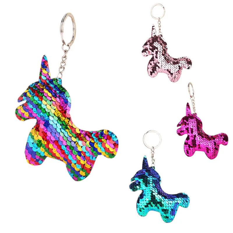 

CDCOTN Reflective Bright Unicorn Car Keychain Sequins Unicorn key Chain Colorful Sequins Key Rings Hanging Bag Pendant Jewelry