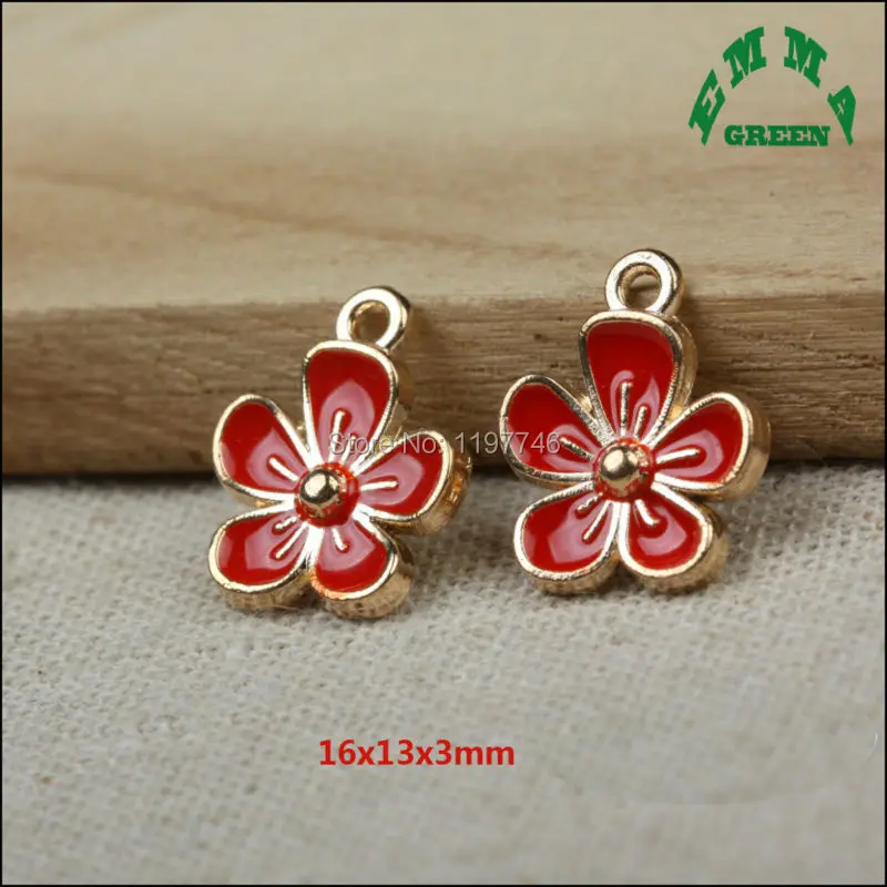

2017 50 Pieces Red Pink Green Yellow Oil Drop Enamel Lucky Flower Sunflower Charms Pendant For DIY Jewelry Accessories Finding