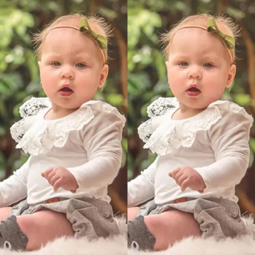 

2pcs Baby Girl Clothes Set Toddler Long Sleeve Lace Floral Tops+Shorts/Pants Outfits