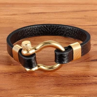 Best Selling New Classic Hip Hop Rock Style Geometric Circle Toggle-clasps Men’s Leather Bracelet 19cm/21cm Size Meaningful Gift