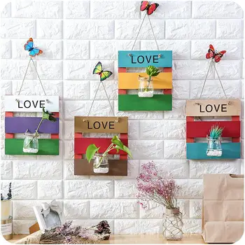 

Creative Home Decoration Wall Ornaments Hydroponics Wood Wall Hanging Plant Decoratie Hydroponics Glass Vase Decoration Crafts