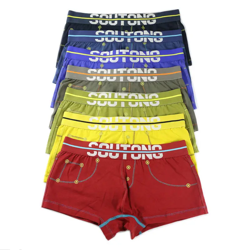 

Wholesale 7Pcs/Lot Mens Cotton Boxers Underwear Comfortable Men's Bulge Pouch Bottoms Breathable Boxer Shorts Trunks Knickers