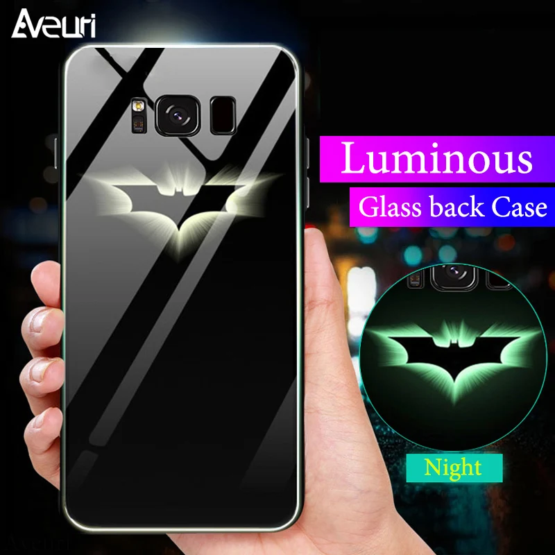 

Avengers Spiderman Batman Case For Samsung Galaxy S8 S10 Plus Note 8 9 S9 S9 Plus S7 Edge iron Man Luminous Glass Cover Coque