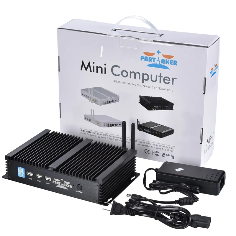 Partaker Fanless Industrial Mini PC Intel i7 10510U i7 8565U i5 8265U 2*DDR4 Msata+M.2 PCIE Mini PC Windows 10 HTPC Nuc VGA HDMI
