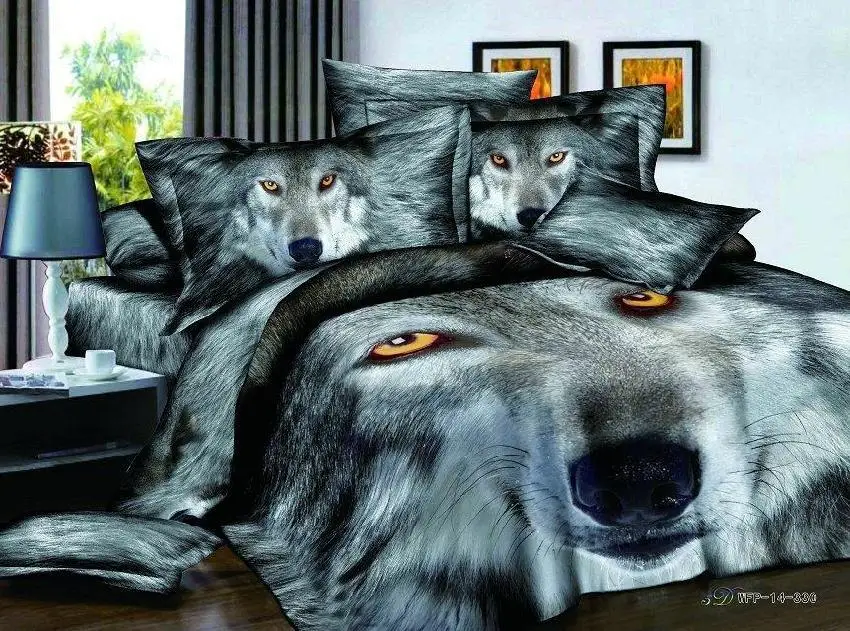 3D Black and white wolf animal print bedding comforter set queen size duvet cover sheets