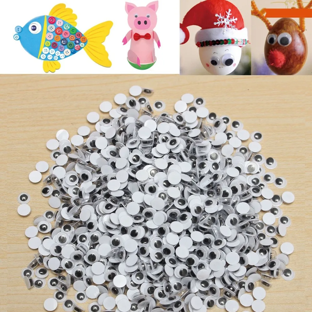 

JIMITU 1000pcs 6mm Round Wobbly Googly Eye Self-adhesive for Clothes Scrapbooking Teddy Bear Stuffed Toy Snap Animal Puppet Doll