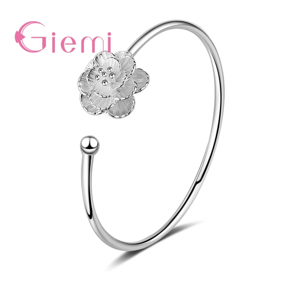 

Most Popular Real 925 Sterling Silver Opening Bracelets Bangles with Sparkling Flowers Shaped Women Bridal Wrist Jewelry