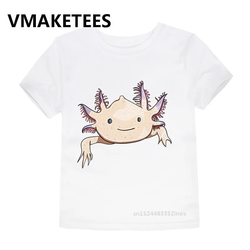 Модные милые розовые детские футболки с принтом Axolotl летние топы с короткими рукавами для мальчиков и девочек, детская мягкая футболка HKP2315A - Цвет: Modal White