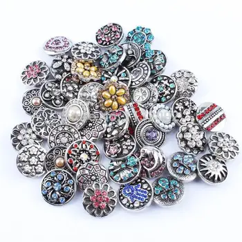 

wholesale100pcs/lot mix many styles colors randomly 18/20mm Rhinestone Metal button snap jewelry diy ginger snap button charm