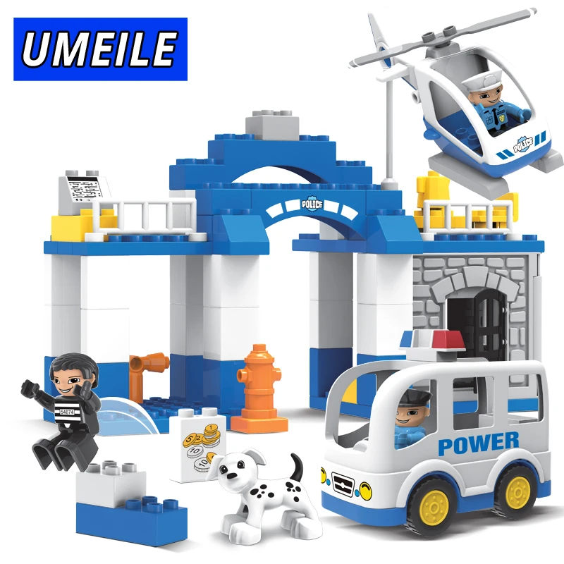 

UMEILE Building Block 66PCS City Policeman Prisoner Figure Helicopter Car Diy Brick Educational Toys Compatible with brick Gift