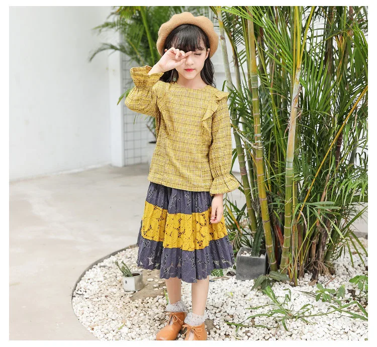2017 autumn kids girl clothes 2 pcs sets petal sleeve tops and hollow out dresses for girls clothing sets kids suits school girl clothes 4 5 6 7 8 9 10 11 12 13 14 15 years little baby girls suits sets  (10)