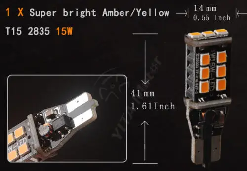 2x T15/T10 912 W16W WY16W 15 SMD 2835 светодиодный Авто фонарь стоп-сигнала резервные фары заднего хода автомобиля указателя поворота лампы желтый красный