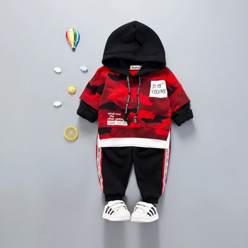 

New Fashion Children's Suit Spring and Autumn Boys Camouflage Hooded Two-piece Set of Cotton Baby Clothes Kids Sets