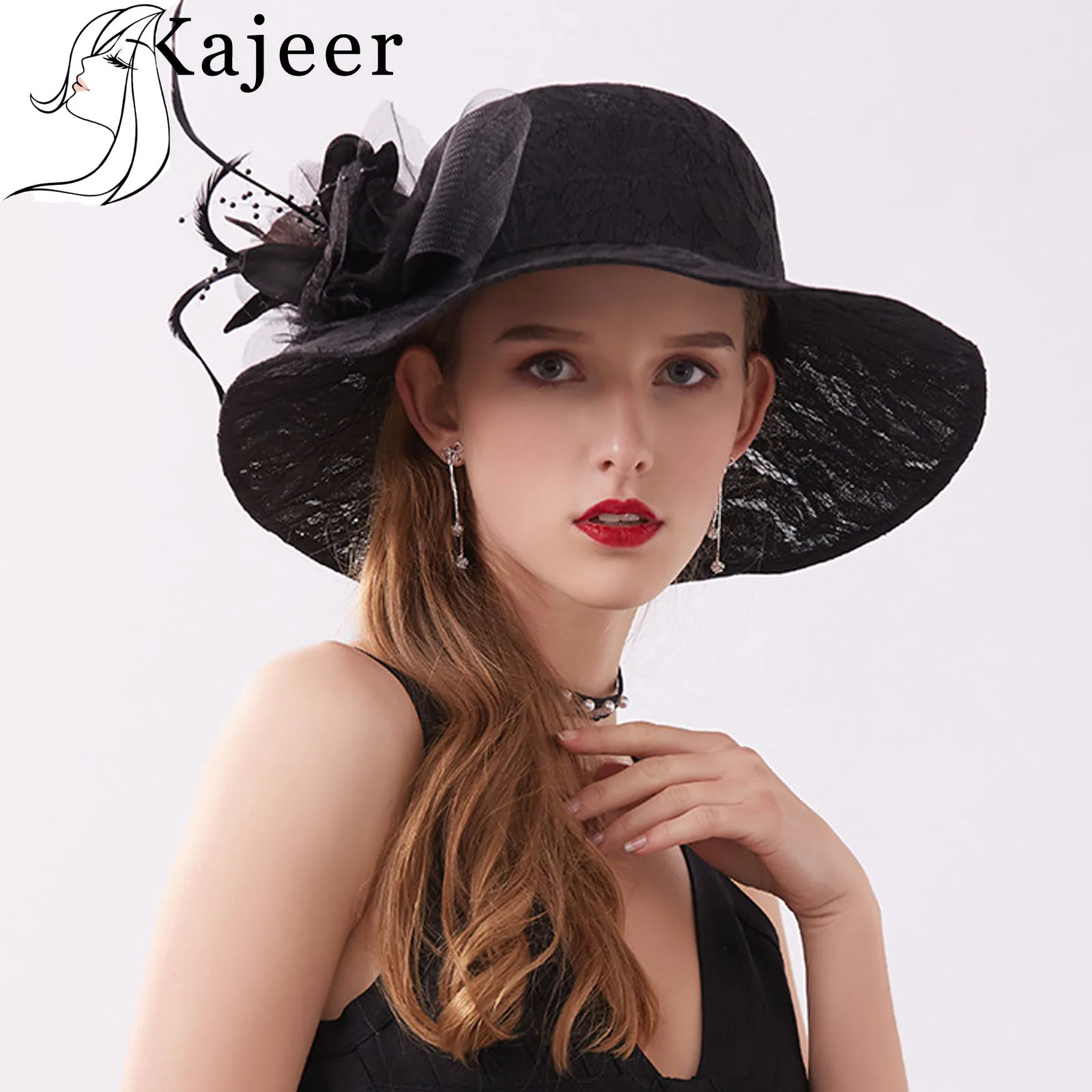 Cena Kajeer eleganckie kobiety kwiat słońce duże czapki z daszkiem kościół kapelusze pani kapelusze lato składany oddychająca czapka dla dziewczynek