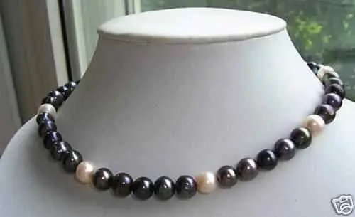 

FREE SHIPPING HOT sell new Style >>>>18'' 9-10MM NATURAL SOUTH SEA GENUINE BLACK WHITE PEARL NECKLACE