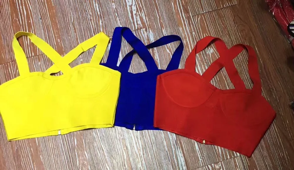 

Top Quality Sexy Yellow Blue Red Stretch Rayon Tight Bandage Short Top