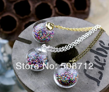 

20sets 16mm Small Clear Glass Globe Bottle Pendant Necklace & Chain &Cap