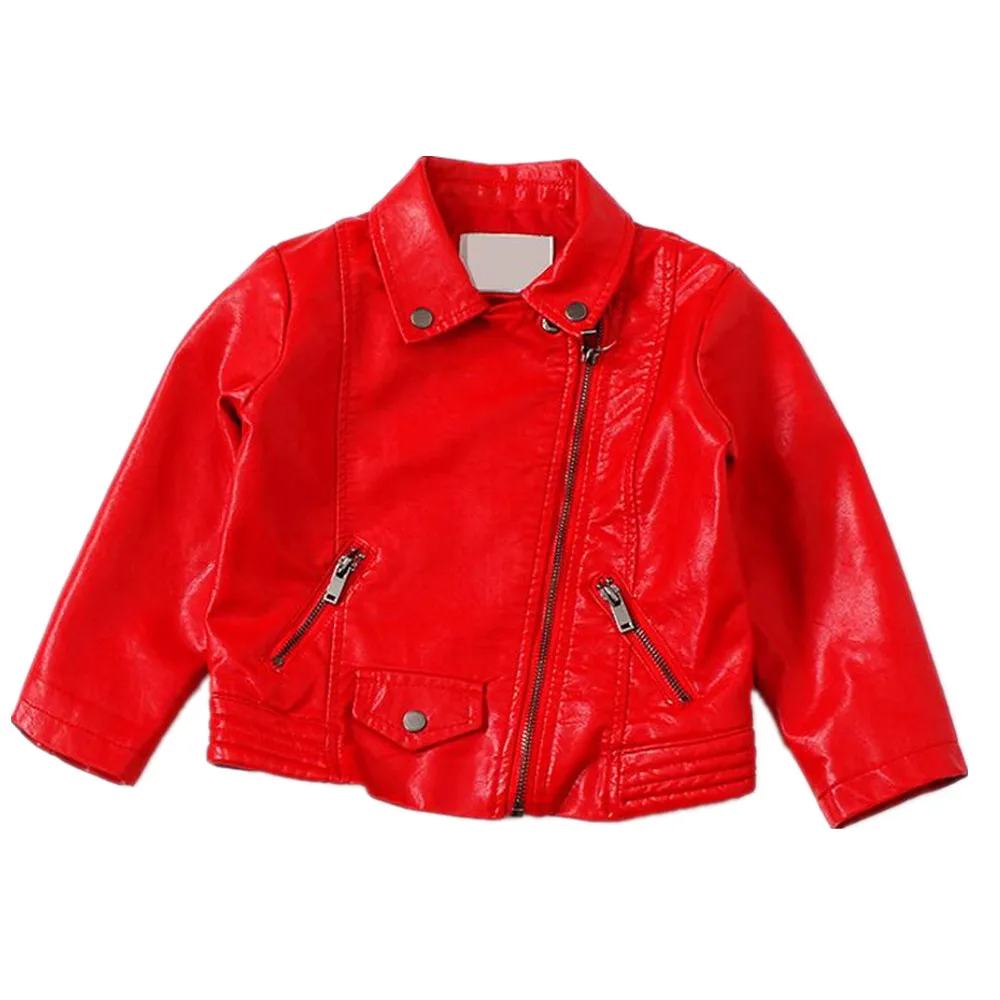 Children's leather boys and girls pu leather jacket lapel zipper pu