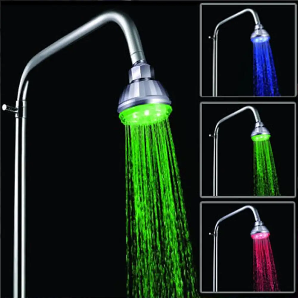 Water LED Shower Head ABS Romantic Lights Automatic 3 Colors Change