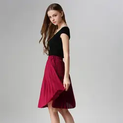 Женская плиссированная юбка Harajuku в богемном стиле; сезон весна-осень; элегантная однотонная плиссированная юбка; Высокая талия шифон; юбка;