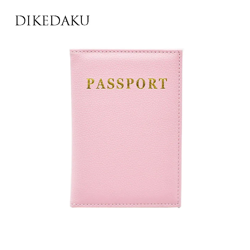 DIKEDAKU New Fashion Women Passport Cover Pink Soft Pu Leather Passport