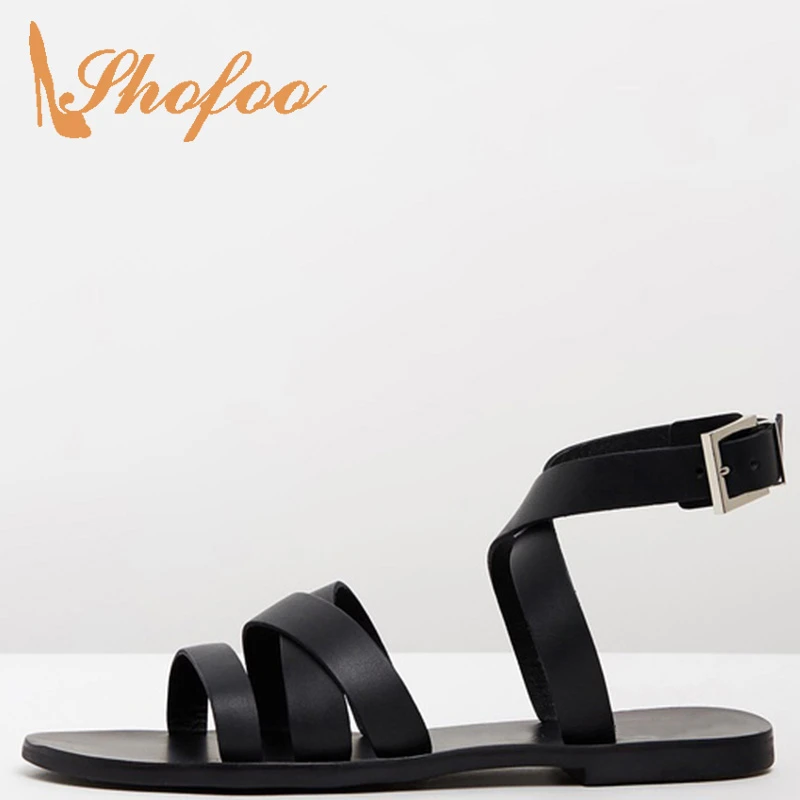 adjustable buckle strap flat sandals