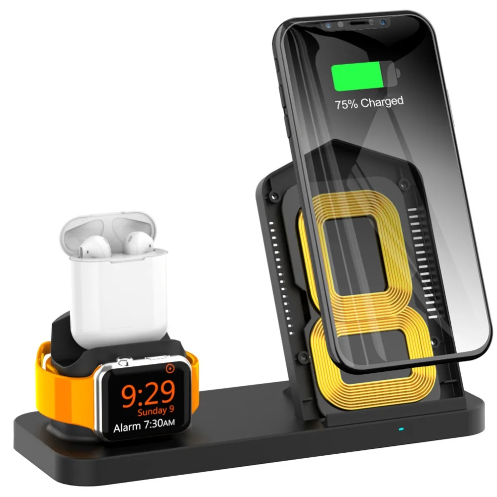 

3 in 1 Fast Charging Qi Wireless Charger for Apple watch 1 2 3 4 AirPods For iPhone XS Max XR X 8 Plus Samsung S9 S8 S7 S6 Note9