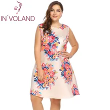IN’VOLAND Women Floral Print Dress Oversized Sleeveless Casual Cocktail Party A-Line Dresses Feminino Vestidos Mujer Plus Size