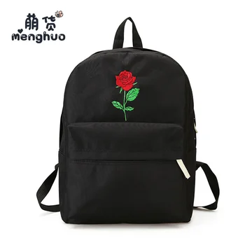 

MENGHUO Fashion Women Backpack Women Rose Embroidery Backpacks for Teenagers Girls Female School Shoulder Bag Bagpack mochila
