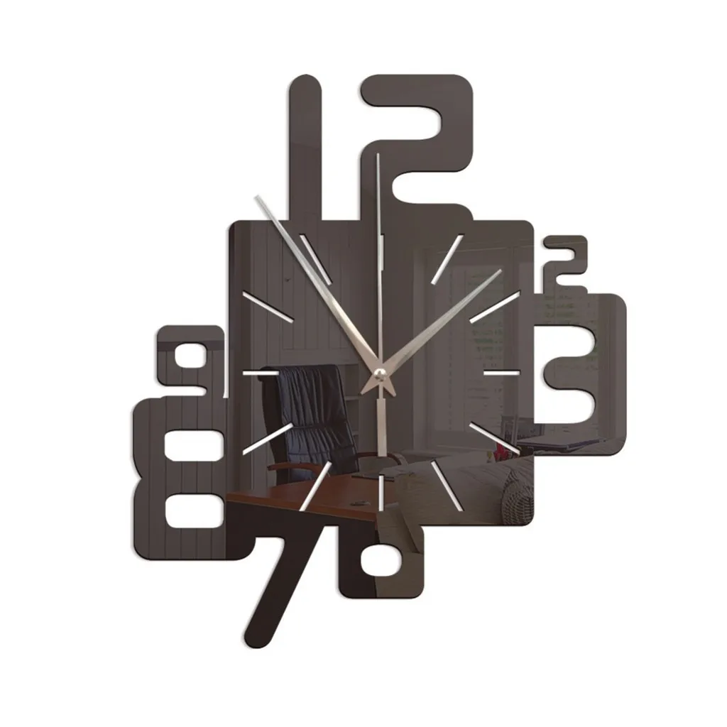 

2019 New Modern 3D Mirror Geometric Digital Mirror Wall Clock Home Office Interior Decor #NN617