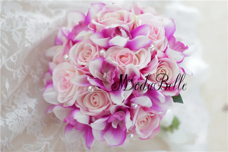 2017 розовый жемчуг Букеты Свадебные невесты Ramos de Flores Novia ручной Букет невесты Искусственные цветы для украшения