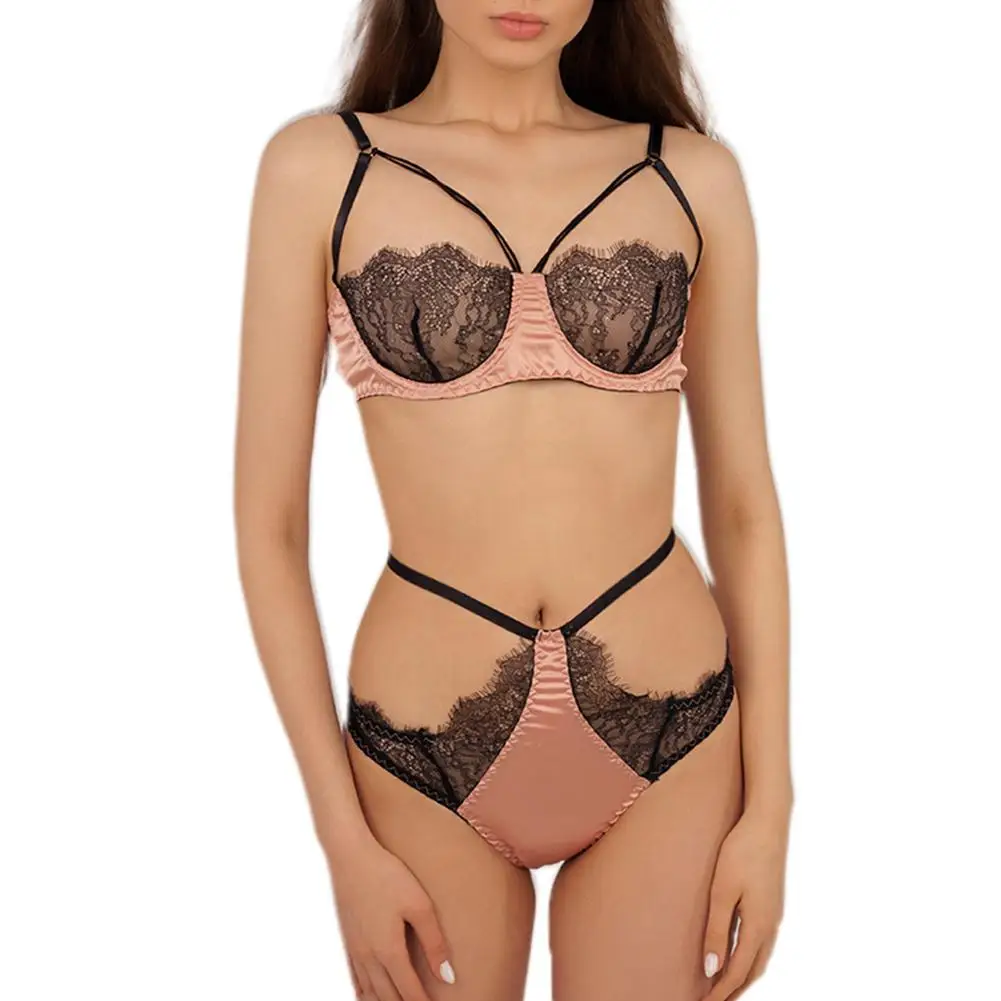 

Yfashion 2pcs/set Underwear Sleepwear Woman Sexy Hollow Out Lace Tops Bra +briefs Splicing Underwears Suit for Women Female