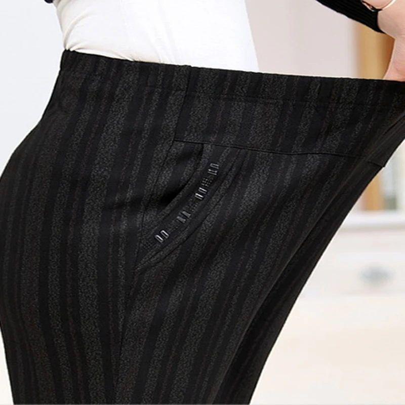 Большие размеры XL-8XL женские брюки для женщин среднего возраста весна осень эластичные прямые брюки с высокой талией женские элегантные черные зимние брюки 731