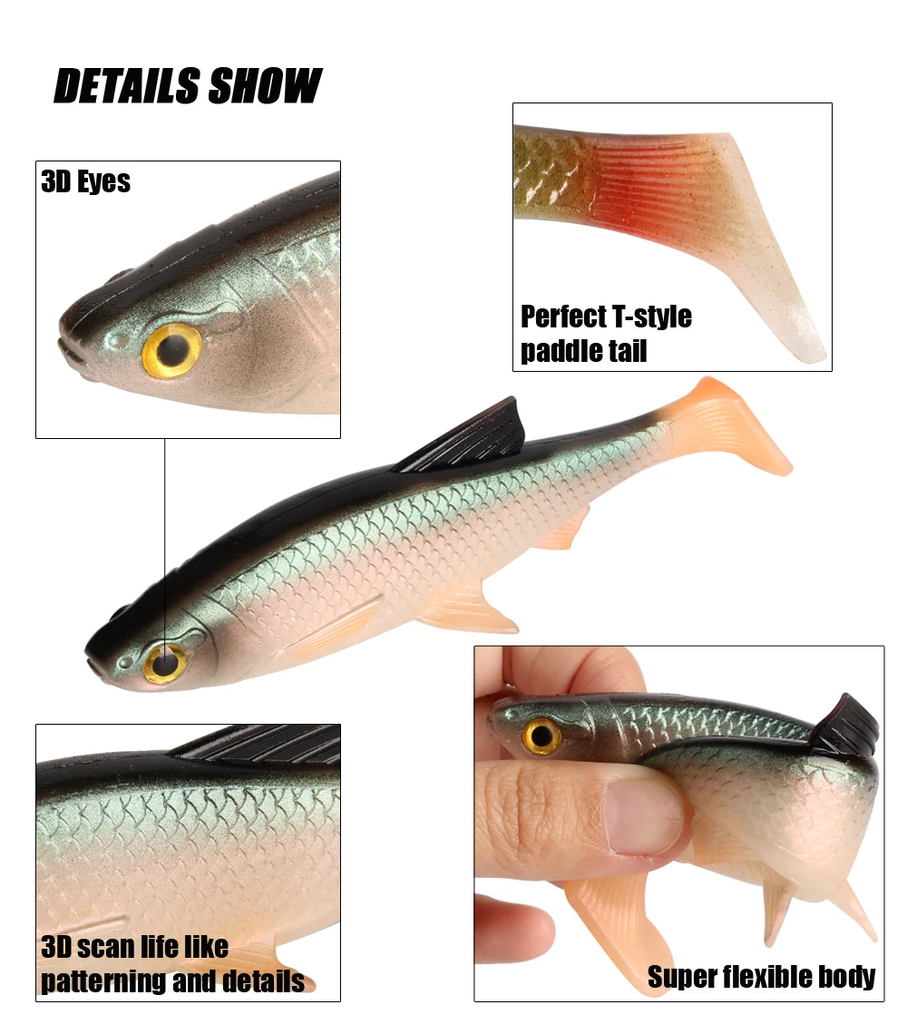 RoseWood 3D soft lure isca artificial wobbler 5g10g20g40g Lifelike Roach Paddle Tail Soft Bait perfect baitfish 6 colors  (4)