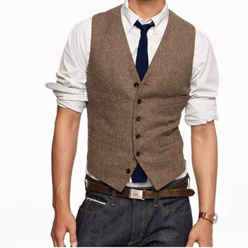 

New Vintage Brown tweed Vests Wool Herringbone British style custom made Mens suit tailor slim fit Blazer wedding suits for men