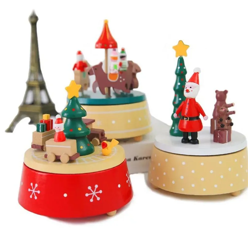 

new 1pieces/lot carousel wood train music box Christmas decoration toy Christmas products window decoration kids toys