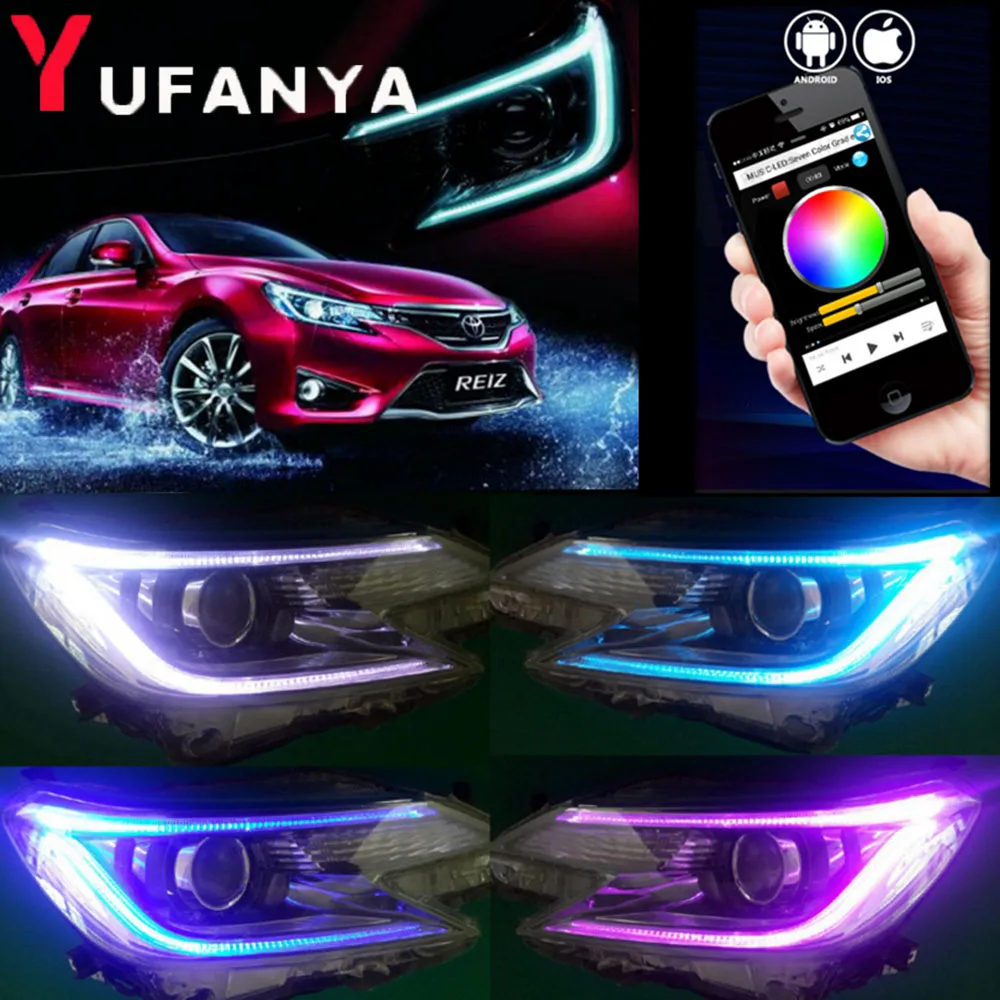 

RGB DRL day runing for Toyota Reiz Headlights New Mark X LED Headlight Bi-Xenon Head Lamp LED bluetooth app car styling