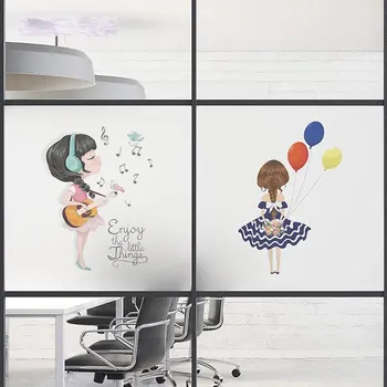 

Custom window film Music Glass Sticker stained giraffe Privacy Static Cling Self-adhesive office guitar girl decorative films