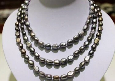 

huij 004848 long freshwater pearl necklace Dark Gray Baroque 9x11mm 120cm metal clasp