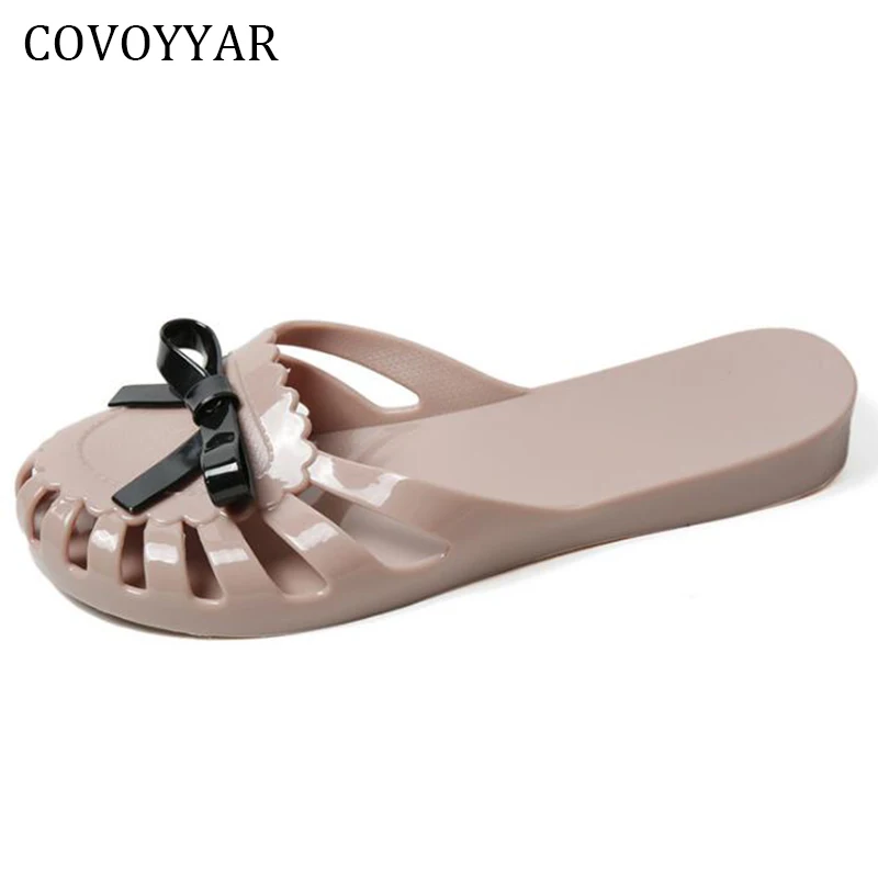 COVOYYAR с милым бантом женские пляжные тапочки 2019 летние модные открытым носком без