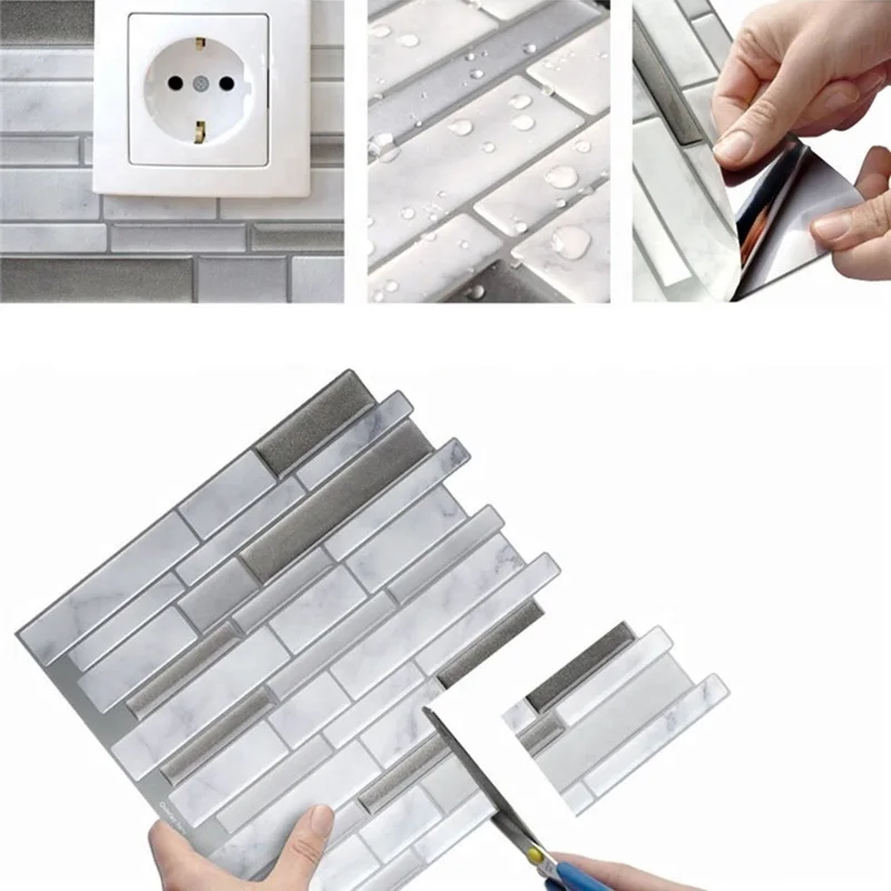 White Grey Marble Mosaic Peel and Stick Wall Tile Self adhesive Backsplash DIY Kitchen Bathroom Home Wall Decal Sticker Vinyl 3D White Grey Marble Mosaic Peel and Stick Wall Tile Self adhesive Backsplash DIY Kitchen Bathroom Home Wall Decal Sticker Vinyl 3D