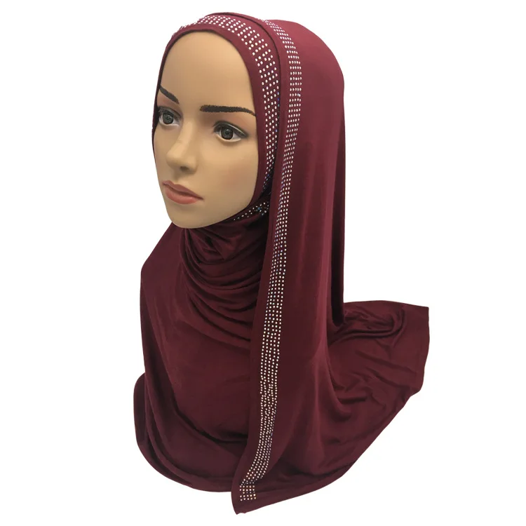 

Wholesale 75*170cm Beaded Islamic Shawl Wrap Muslim Long Scarf Cotton