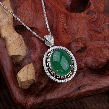 

chalcedony famous brand silver 925 green pendant round Natural semi-precious stones Bohemian pendant girlfriend gift