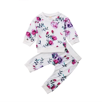 

0-24M Newborn Baby Girls Floral Sweatershirt Tops +Long Pants Outfits Set Clothes