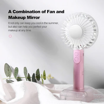 

USB Mini Fan Multi-functional Air Conditioner Fan Portable Handheld Cooling Fan with Mini Makeup Mirror Mobile Phone Stand