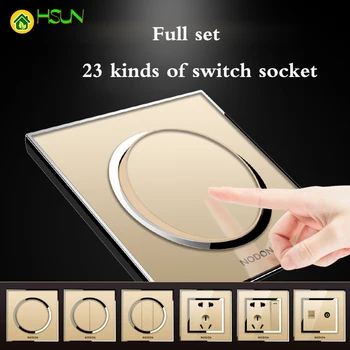 

Champagne gold switch socket Type 86 Household Switch socket panel Full set 23 kinds of switch socket Acrylic glass panel