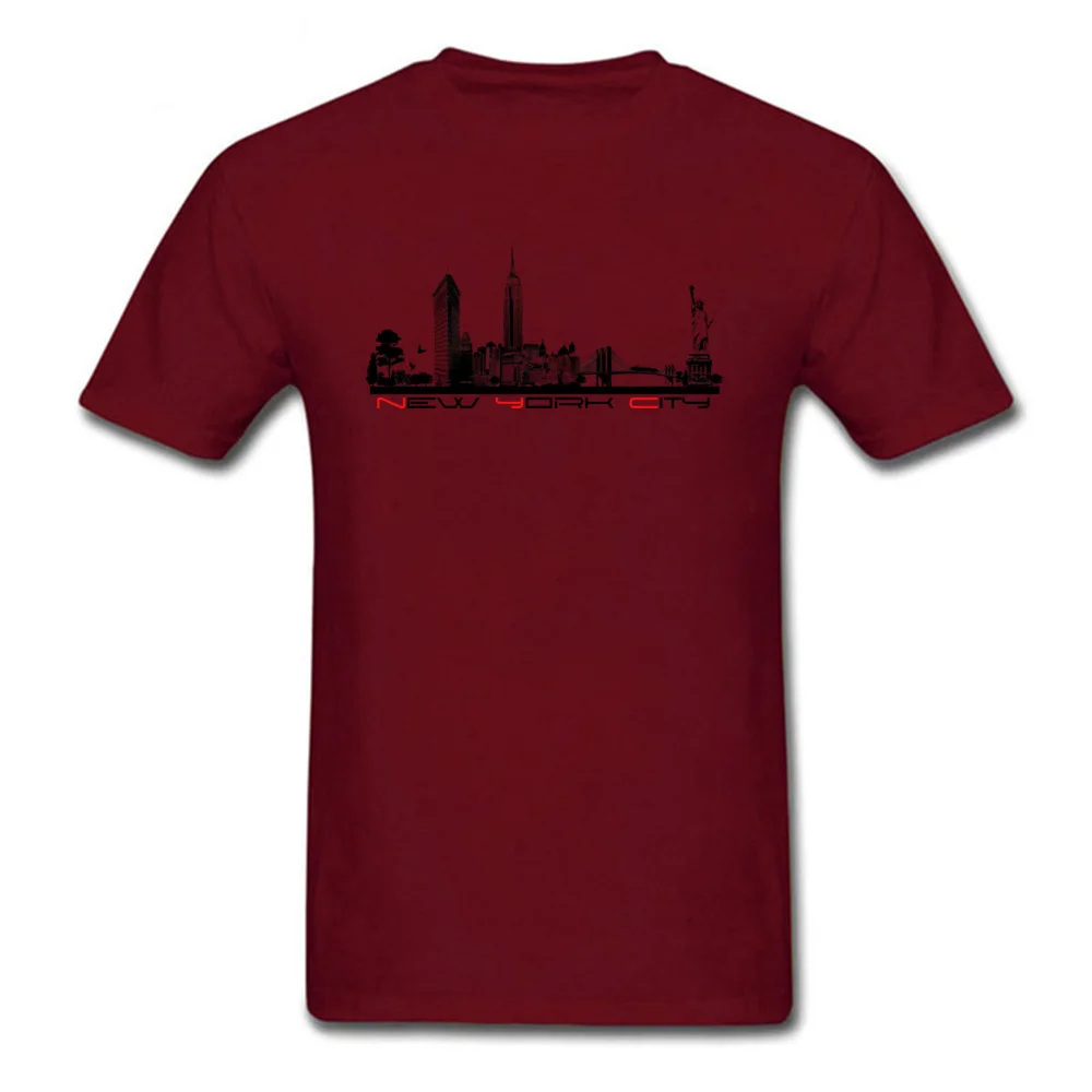 New York City skyline Comics Tops Tees Short Sleeve for Men 100% Cotton Summer Crewneck Tshirts Gift Tee Shirt Faddish New York City skyline maroon