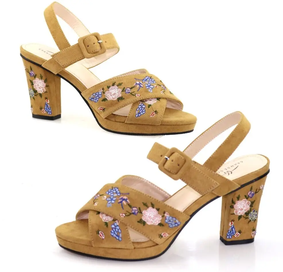 

Pretty khaki block with flower embroidery pumps fashion lady shoes for wedding/party CFS5, size 37-43